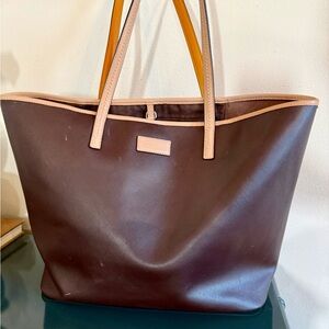 Coach Dark Brown Leather Tote with Tan Straps
